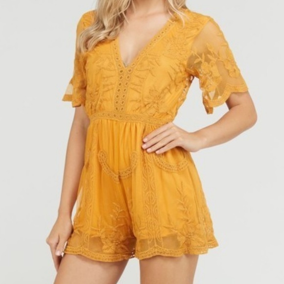 upstyleboutique Pants - NWT Mustard Lace Romper